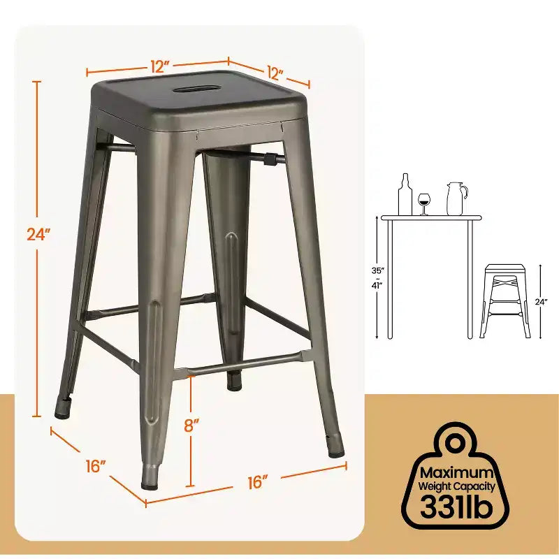 Yaheetech Lot de 4 Tabourets de Bar sans Dossier Empilables en Métal Hauteur Comptoir 61 cm Intérieur/Extérieur