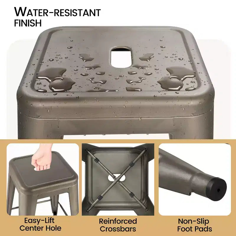 Yaheetech Lot de 4 Tabourets de Bar sans Dossier Empilables en Métal Hauteur Comptoir 61 cm Intérieur/Extérieur