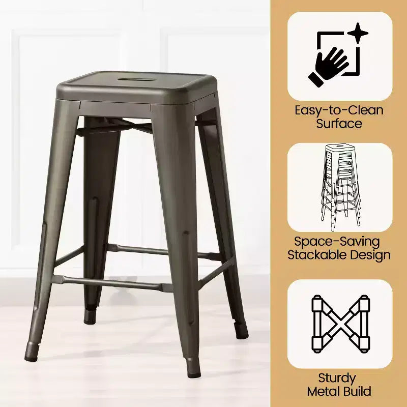 Yaheetech Lot de 4 Tabourets de Bar sans Dossier Empilables en Métal Hauteur Comptoir 61 cm Intérieur/Extérieur