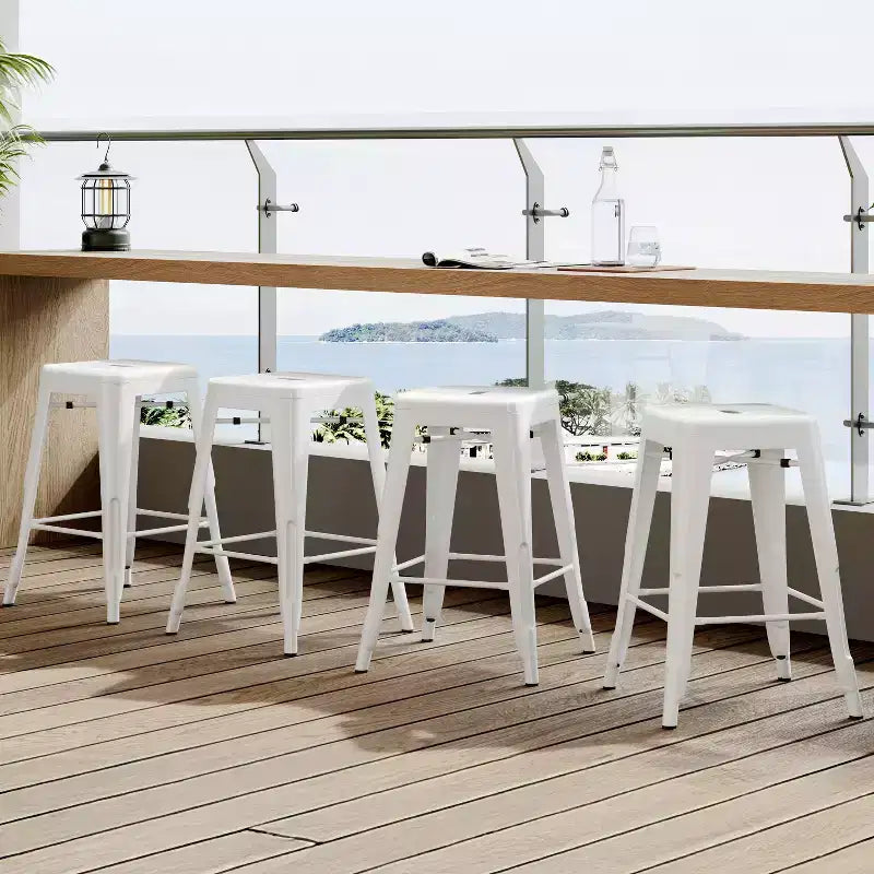 Yaheetech Lot de 4 Tabourets de Bar sans Dossier Empilables en Métal Hauteur Comptoir 61 cm Intérieur/Extérieur