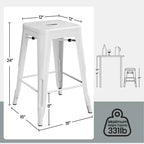 Yaheetech Lot de 4 Tabourets de Bar sans Dossier Empilables en Métal Hauteur Comptoir 61 cm Intérieur/Extérieur
