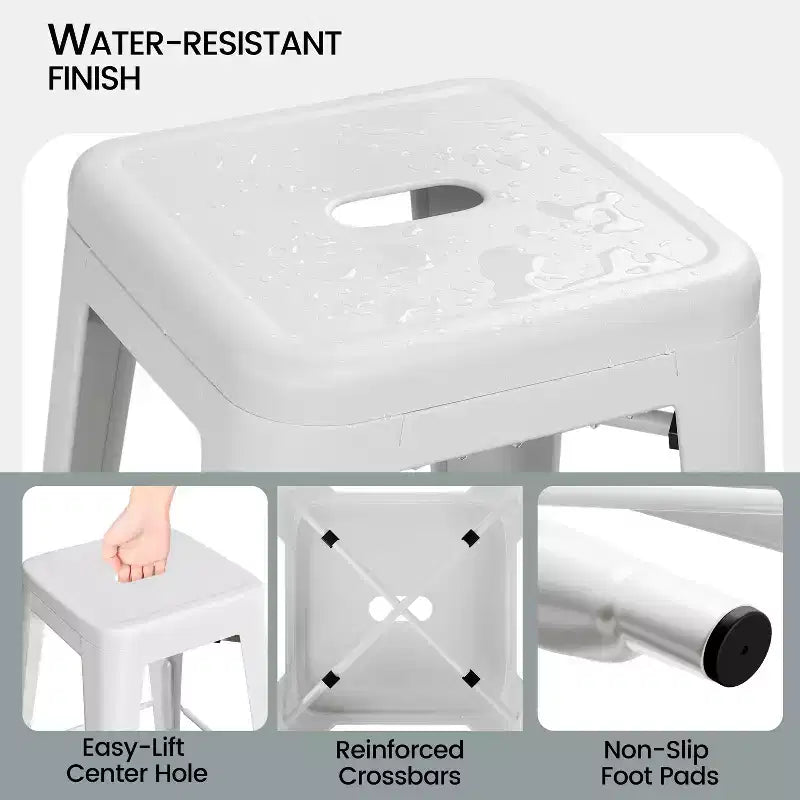 Yaheetech Lot de 4 Tabourets de Bar sans Dossier Empilables en Métal Hauteur Comptoir 61 cm Intérieur/Extérieur