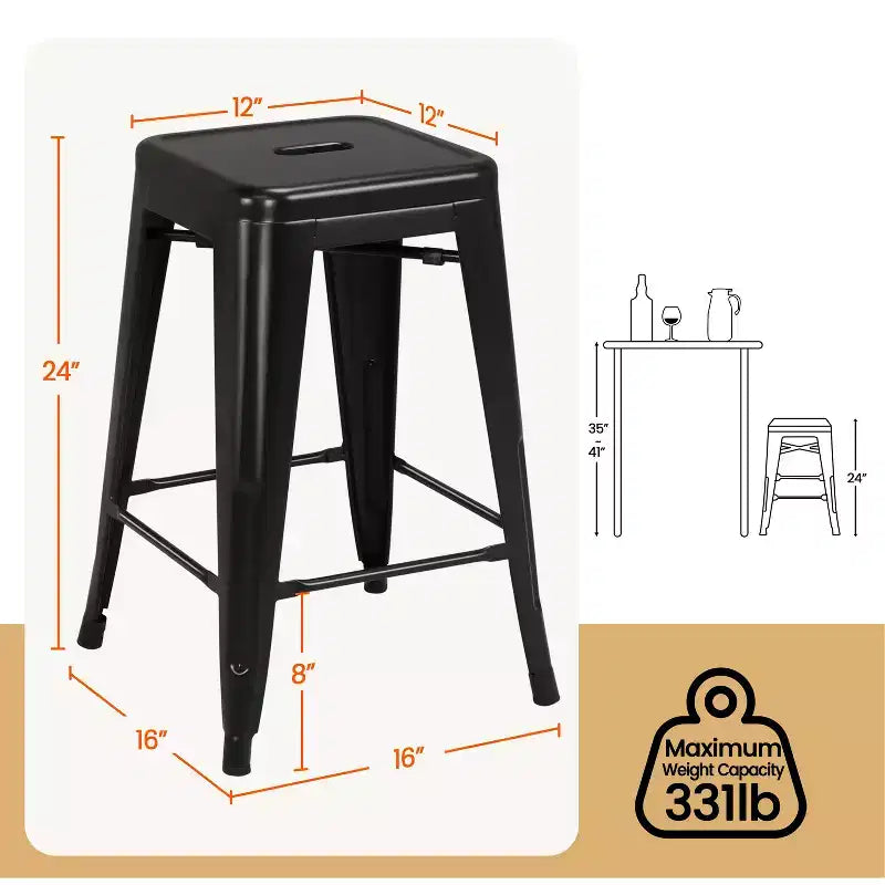Yaheetech Lot de 4 Tabourets de Bar sans Dossier Empilables en Métal Hauteur Comptoir 61 cm Intérieur/Extérieur