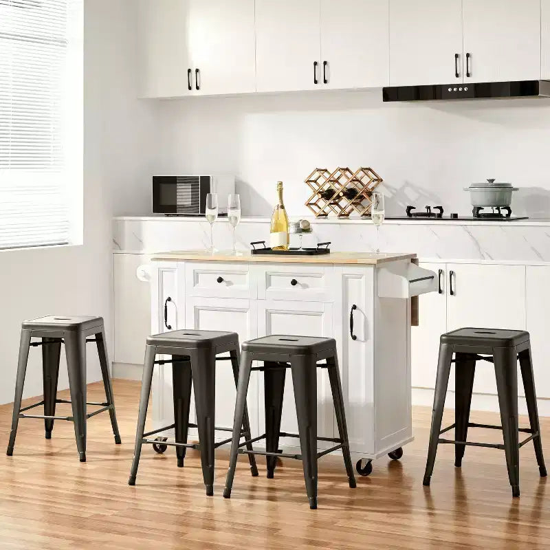 Yaheetech Lot de 4 Tabourets de Bar sans Dossier Empilables en Métal Hauteur Comptoir 61 cm Intérieur/Extérieur