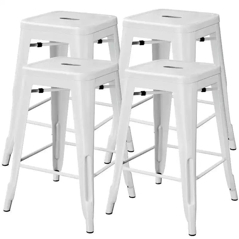 Yaheetech Lot de 4 Tabourets de Bar sans Dossier Empilables en Métal Hauteur Comptoir 61 cm Intérieur/Extérieur