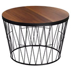 Table basse ronde avec base géométrique en métal Table d'appoint moderne pour salon Table basse du milieu du siècle par Lavish Home (Marron/Noir)