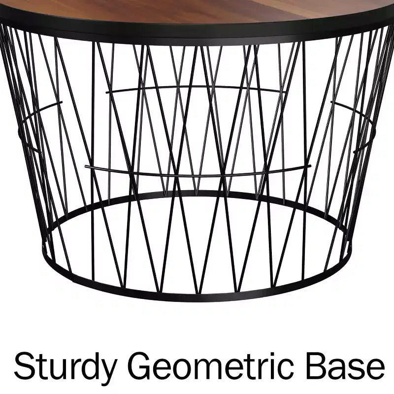 Table basse ronde avec base géométrique en métal Table d'appoint moderne pour salon Table basse du milieu du siècle par Lavish Home (Marron/Noir)