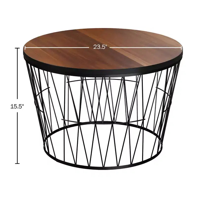 Table basse ronde avec base géométrique en métal Table d'appoint moderne pour salon Table basse du milieu du siècle par Lavish Home (Marron/Noir)