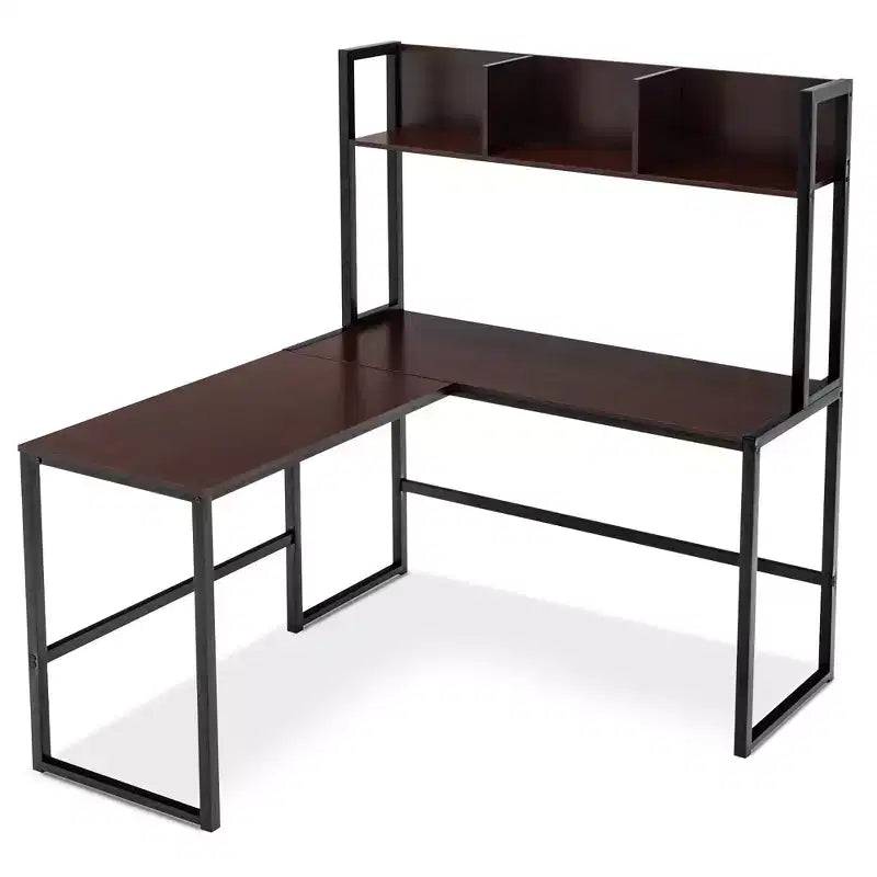 Bureau d'ordinateur d'angle en forme de L de 55 pouces avec étagère de rangement Costway