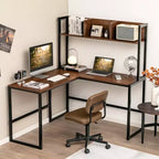 Bureau d'ordinateur d'angle en forme de L de 55 pouces avec étagère de rangement Costway