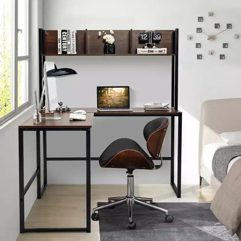 Bureau d'ordinateur d'angle en forme de L de 55 pouces avec étagère de rangement Costway