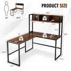 Bureau d'ordinateur d'angle en forme de L de 55 pouces avec étagère de rangement Costway