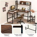 Bureau d'ordinateur d'angle en forme de L de 55 pouces avec étagère de rangement Costway
