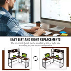 Bureau d'ordinateur d'angle en forme de L de 55 pouces avec étagère de rangement Costway