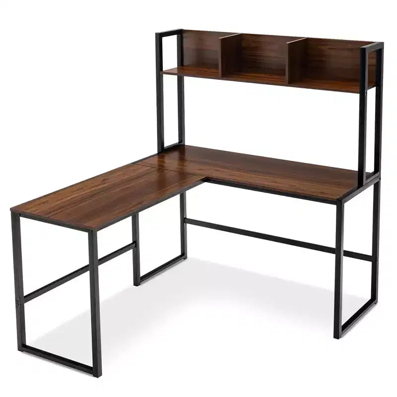 Bureau d'ordinateur d'angle en forme de L de 55 pouces avec étagère de rangement Costway