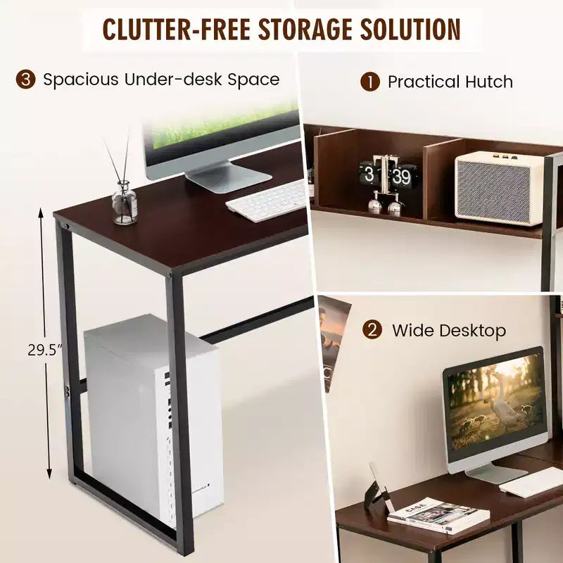 Bureau d'ordinateur d'angle en forme de L de 55 pouces avec étagère de rangement Costway