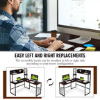 Bureau d'ordinateur d'angle en forme de L de 55 pouces avec étagère de rangement Costway