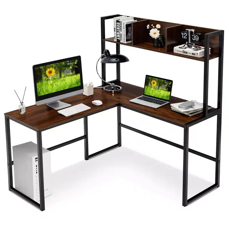 Bureau d'ordinateur d'angle en forme de L de 55 pouces avec étagère de rangement Costway