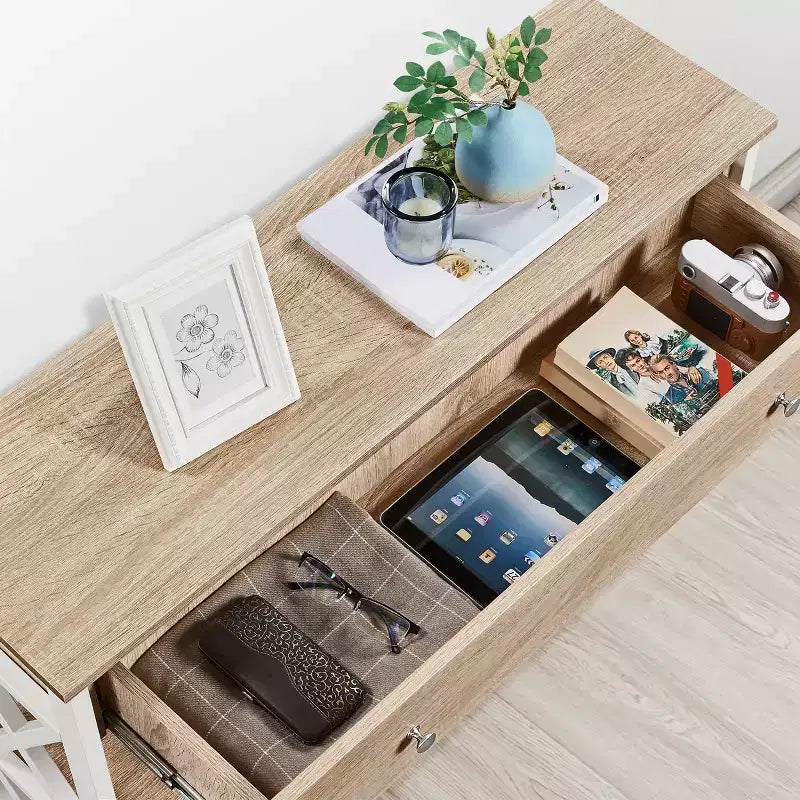 Console vintage en bois Yaheetech avec 1 tiroir et 2 étagères ouvertes