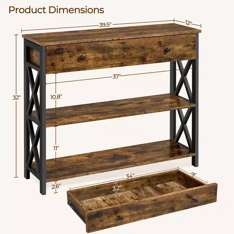 Console vintage en bois Yaheetech avec 1 tiroir et 2 étagères ouvertes