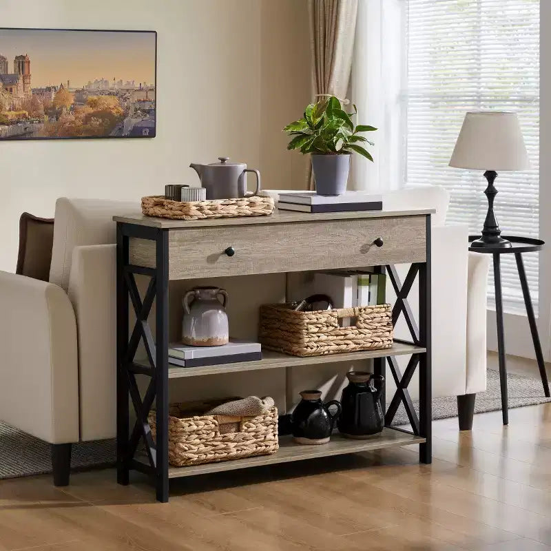 Console vintage en bois Yaheetech avec 1 tiroir et 2 étagères ouvertes
