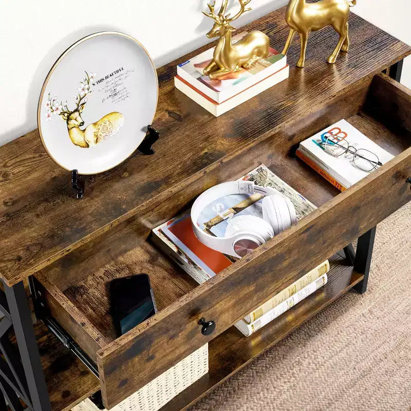 Console vintage en bois Yaheetech avec 1 tiroir et 2 étagères ouvertes