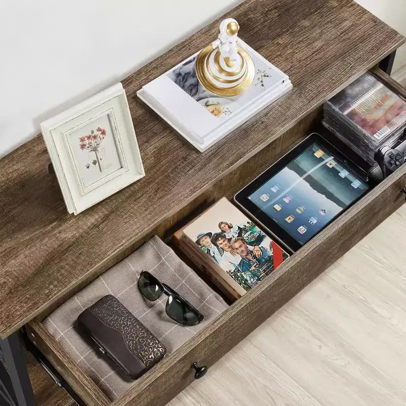 Console vintage en bois Yaheetech avec 1 tiroir et 2 étagères ouvertes