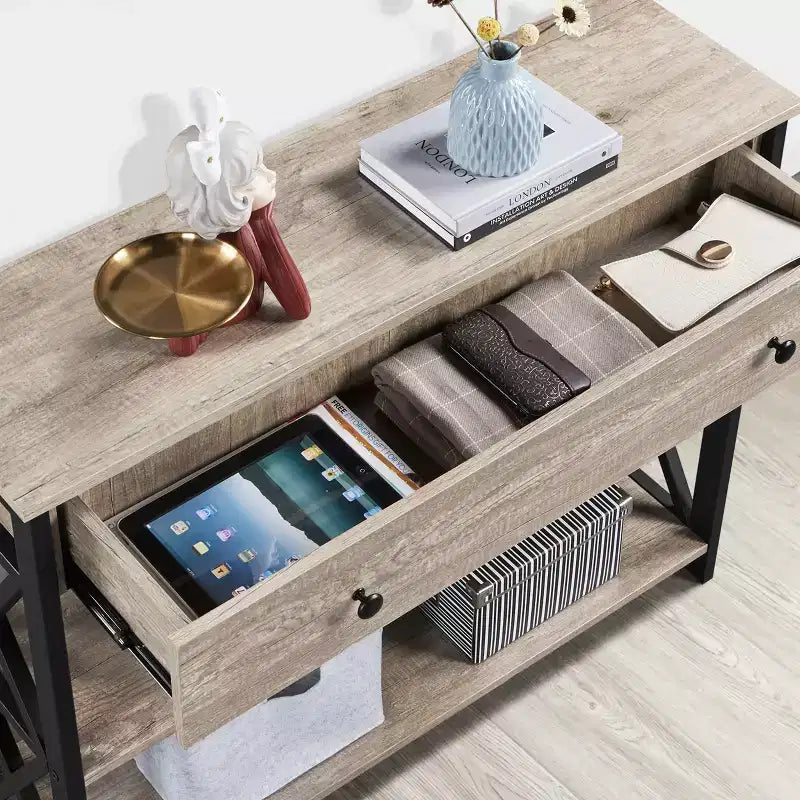 Console vintage en bois Yaheetech avec 1 tiroir et 2 étagères ouvertes