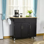HOMCOM Chariot îlot de cuisine moderne sur roulettes avec tiroirs de rangement, chariot utilitaire roulant avec étagères réglables, armoires et porte-serviettes, noir