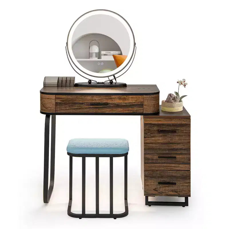 Coiffeuse Costway avec miroir, lumière réglable 3 couleurs, capteur de mouvement et station de charge
