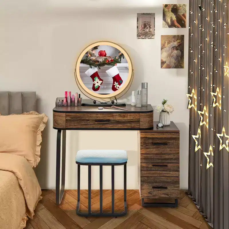 Coiffeuse Costway avec miroir, lumière réglable 3 couleurs, capteur de mouvement et station de charge