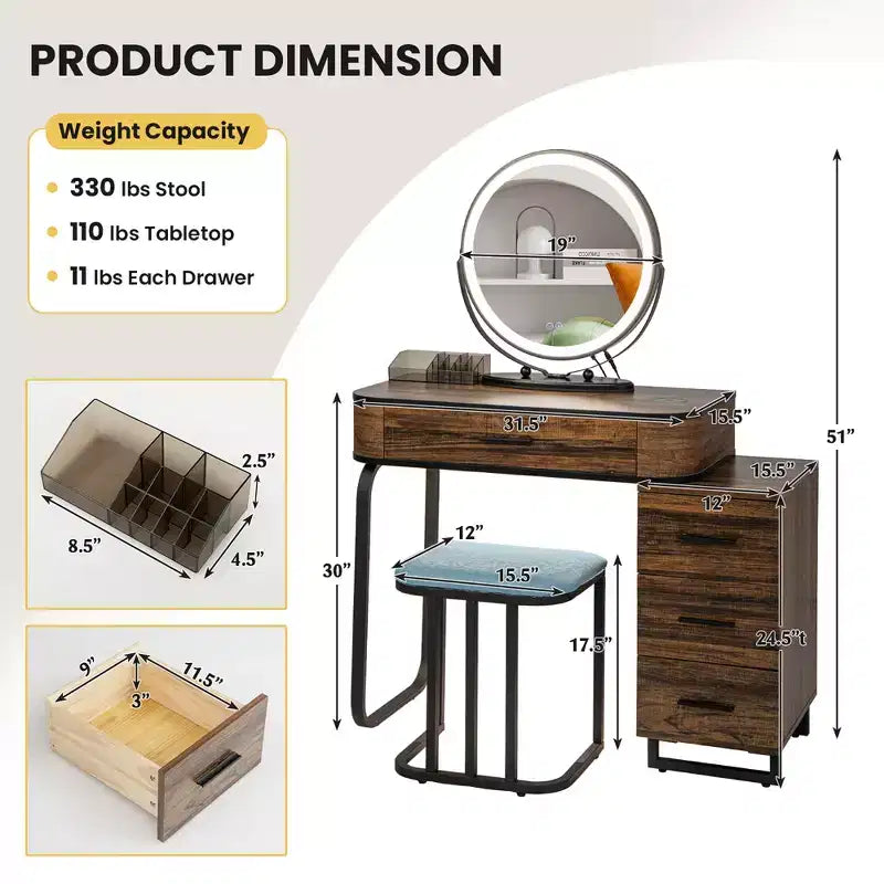 Coiffeuse Costway avec miroir, lumière réglable 3 couleurs, capteur de mouvement et station de charge