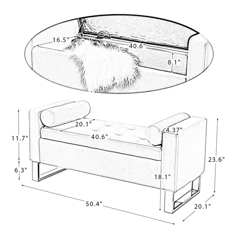 Banc de rangement large Rita 50,4 | ART OF LIVING DESIGNS-SAGE