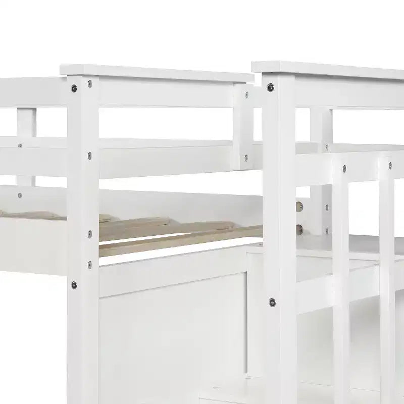 Lit superposé en bois, double sur double, avec 4 tiroirs, lit gigogne et escalier-ModernLuxe