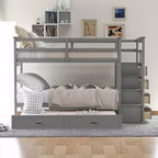 Lit superposé en bois, double sur double, avec 4 tiroirs, lit gigogne et escalier-ModernLuxe