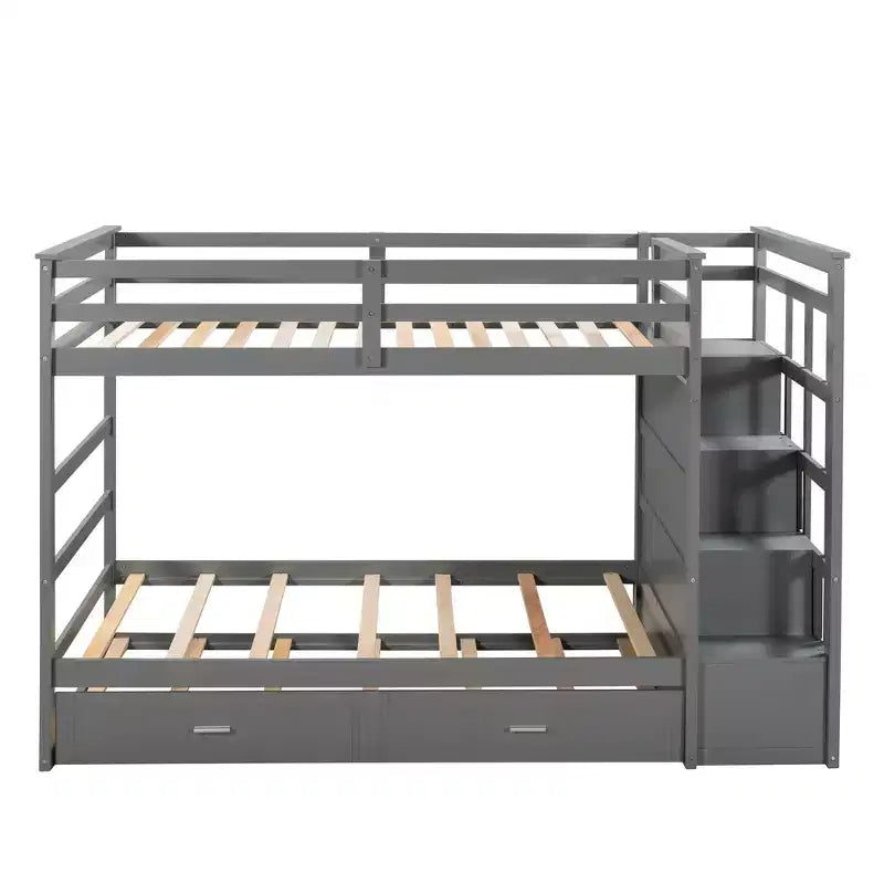 Lit superposé en bois, double sur double, avec 4 tiroirs, lit gigogne et escalier-ModernLuxe