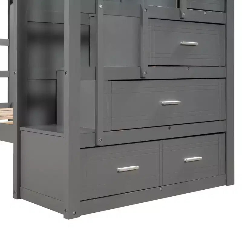 Lit superposé en bois, double sur double, avec 4 tiroirs, lit gigogne et escalier-ModernLuxe