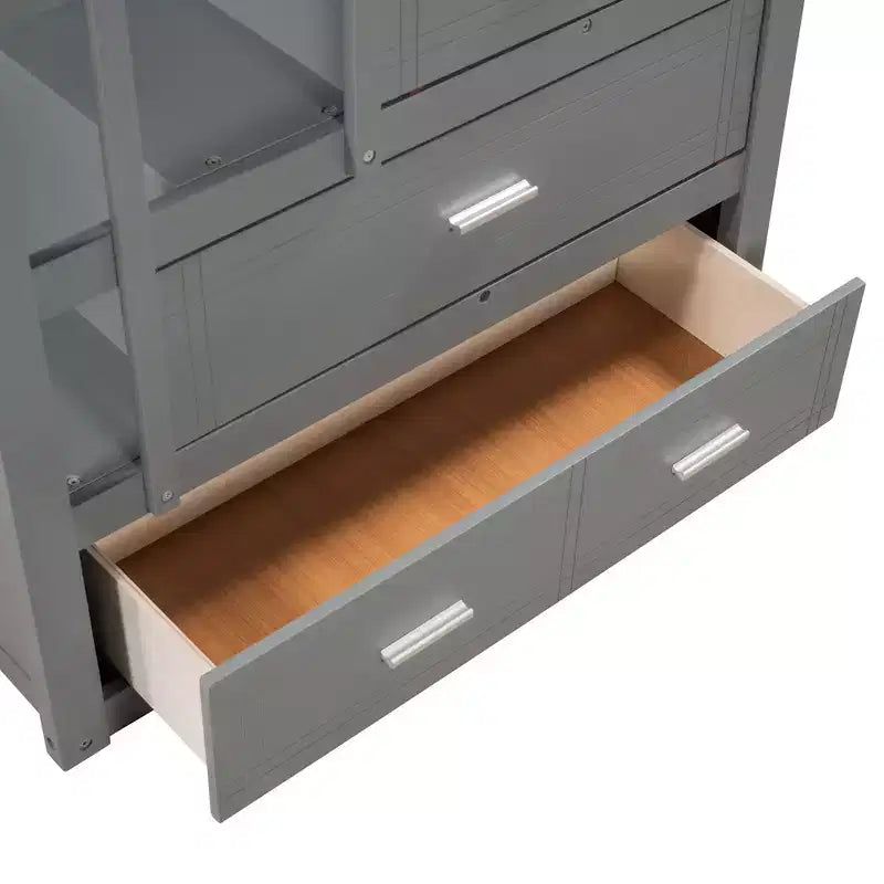 Lit superposé en bois, double sur double, avec 4 tiroirs, lit gigogne et escalier-ModernLuxe