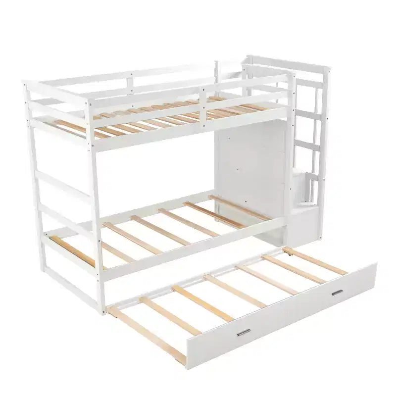 Lit superposé en bois, double sur double, avec 4 tiroirs, lit gigogne et escalier-ModernLuxe