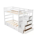 Lit superposé en bois, double sur double, avec 4 tiroirs, lit gigogne et escalier-ModernLuxe