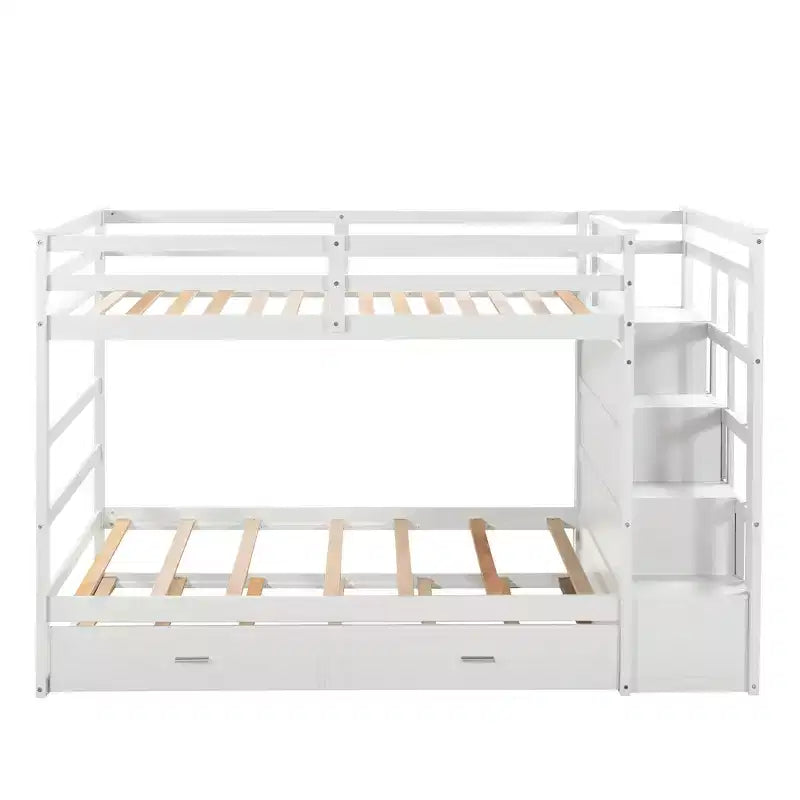Lit superposé en bois, double sur double, avec 4 tiroirs, lit gigogne et escalier-ModernLuxe