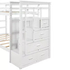 Lit superposé en bois, double sur double, avec 4 tiroirs, lit gigogne et escalier-ModernLuxe