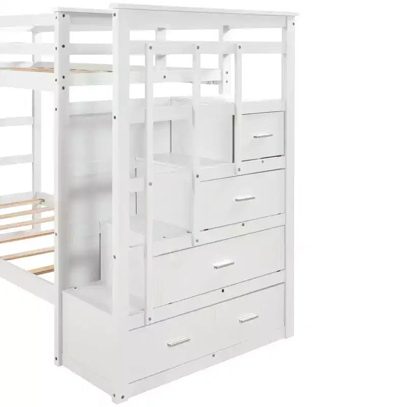 Lit superposé en bois, double sur double, avec 4 tiroirs, lit gigogne et escalier-ModernLuxe