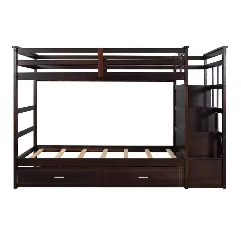 Lit superposé en bois, double sur double, avec 4 tiroirs, lit gigogne et escalier-ModernLuxe