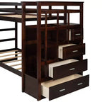 Lit superposé en bois, double sur double, avec 4 tiroirs, lit gigogne et escalier-ModernLuxe