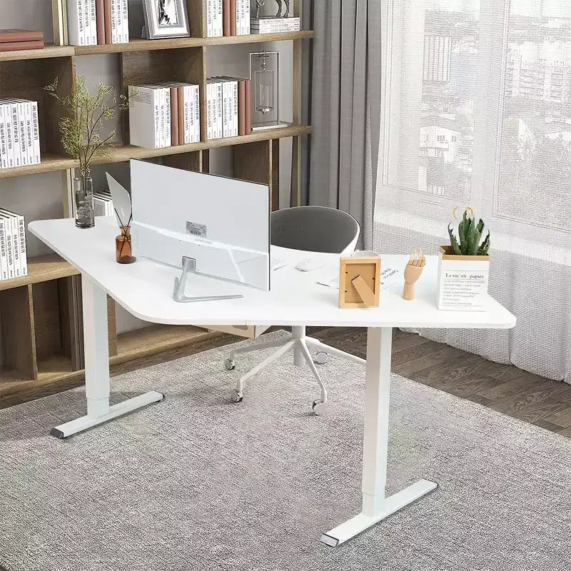 Cadre de bureau assis-debout électrique Costway avec deux moteurs, base de bureau réglable en hauteur avec 3 positions mémorisables et panneau de commande tactile pour bureau à domicile