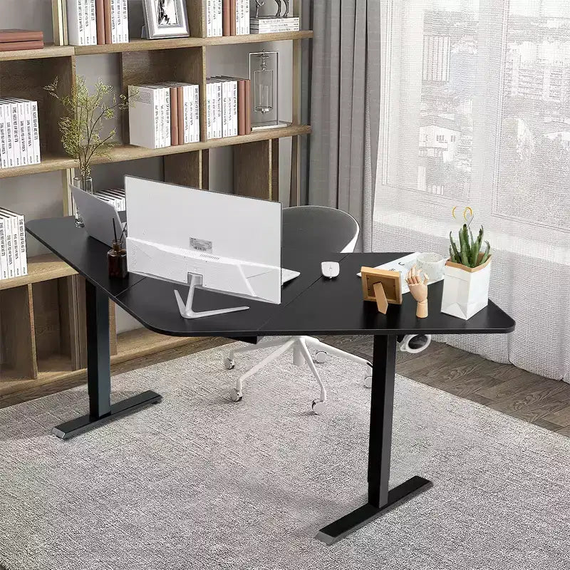 Cadre de bureau assis-debout électrique Costway avec deux moteurs, base de bureau réglable en hauteur avec 3 positions mémorisables et panneau de commande tactile pour bureau à domicile