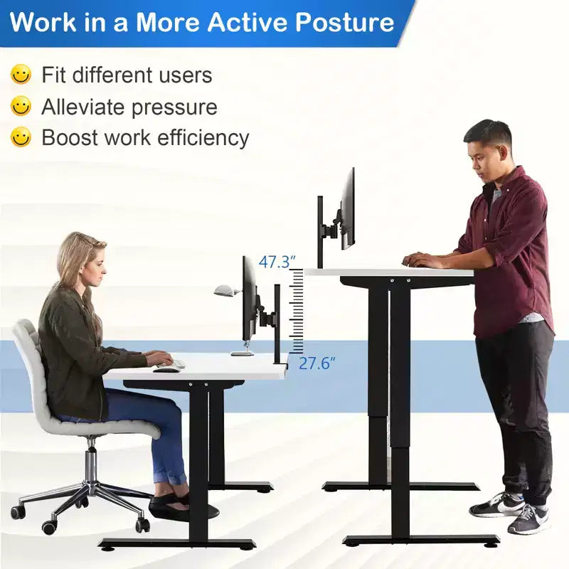 Cadre de bureau assis-debout électrique Costway avec deux moteurs, base de bureau réglable en hauteur avec 3 positions mémorisables et panneau de commande tactile pour bureau à domicile