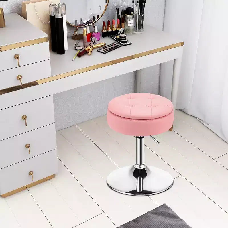 Costway Lot de 3 tabourets de coiffeuse réglables pivotants à 360° avec rangement et plateau, Blanc/Noir/Rose