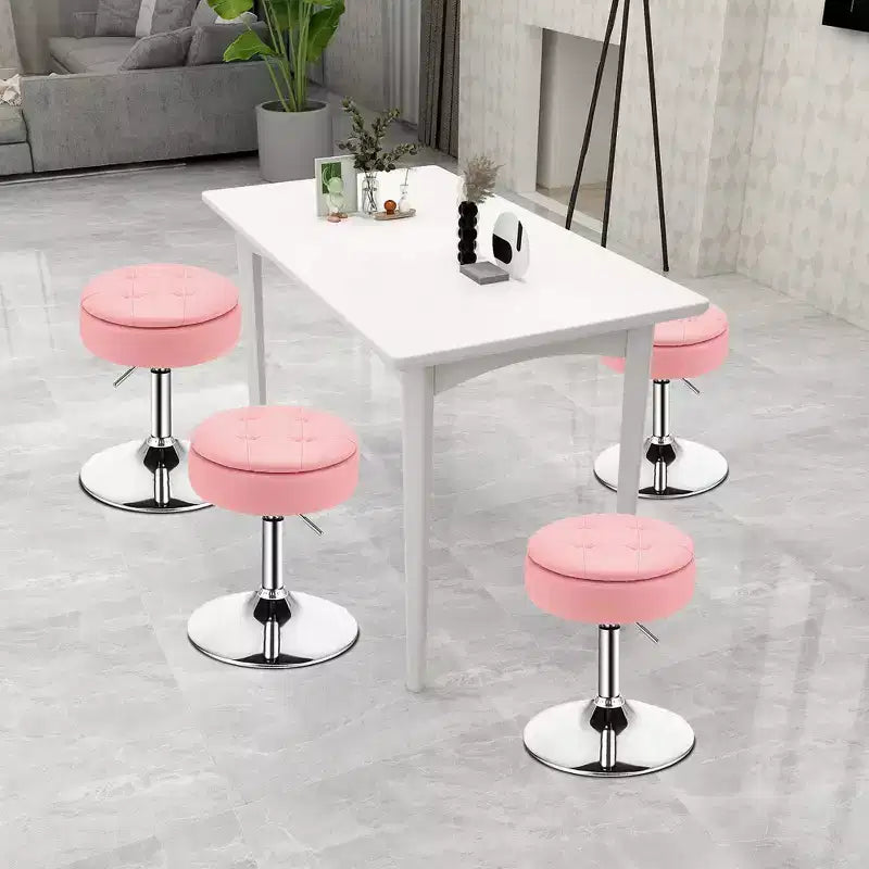 Costway Lot de 3 tabourets de coiffeuse réglables pivotants à 360° avec rangement et plateau, Blanc/Noir/Rose